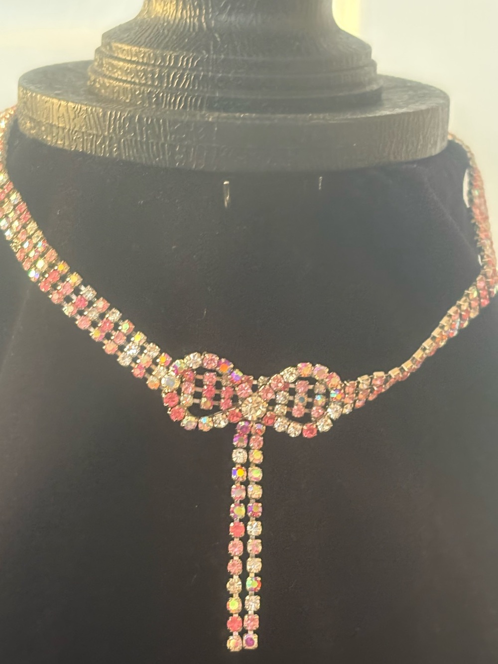 Pink Crystal Bow Drop Necklace - Women Jewelry
